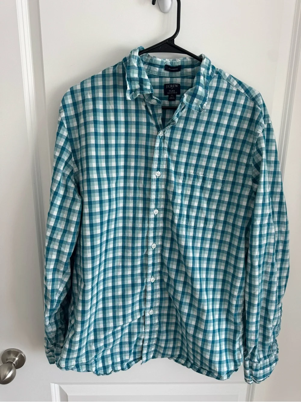 J. Crew Teal and White Plaid Button-Down Shirt - Men's